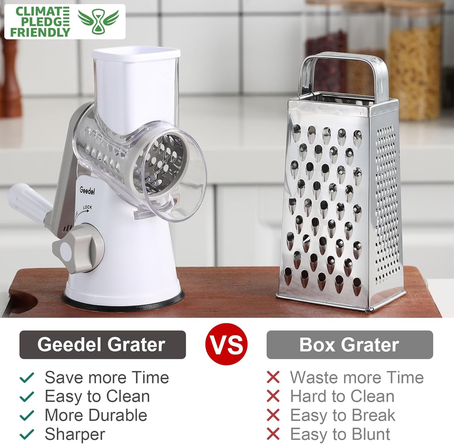 Rotary Cheese Grater, Kitchen Mandoline Vegetable Slicer with 3 Interchangeable Blades, Easy to Clean Rotary Grater Slicer for Fruit, Vegetables, Nuts