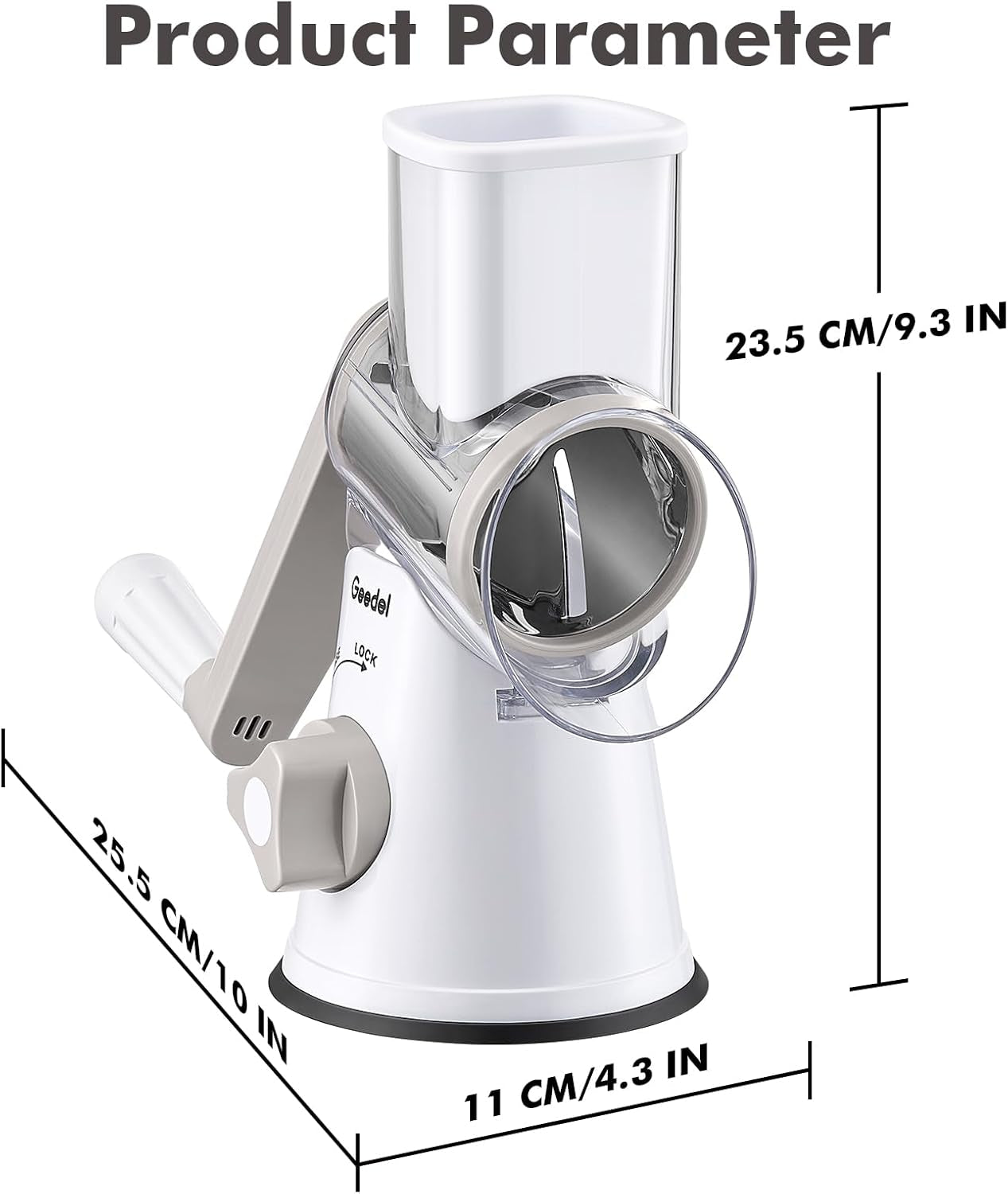 Rotary Cheese Grater, Kitchen Mandoline Vegetable Slicer with 3 Interchangeable Blades, Easy to Clean Rotary Grater Slicer for Fruit, Vegetables, Nuts