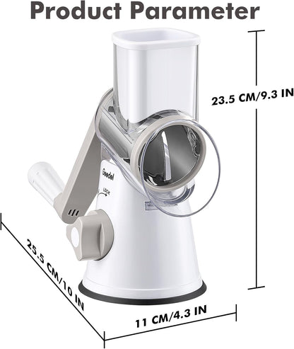 Rotary Cheese Grater, Kitchen Mandoline Vegetable Slicer with 3 Interchangeable Blades, Easy to Clean Rotary Grater Slicer for Fruit, Vegetables, Nuts